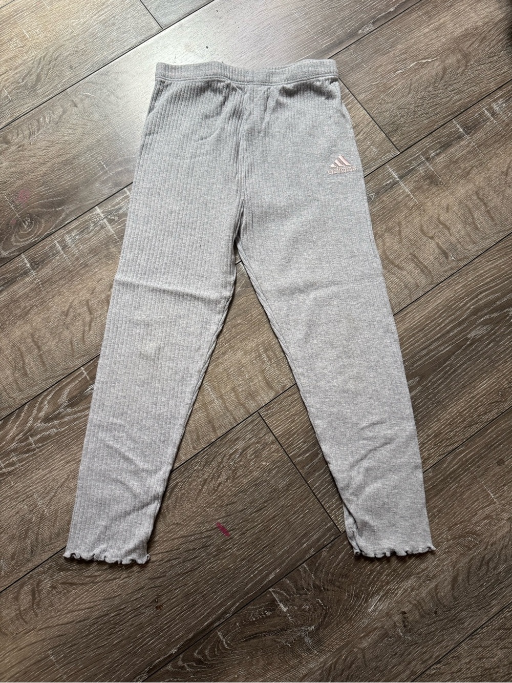 adidas Gray Ribbed Kids Leggings with Pink Logo
